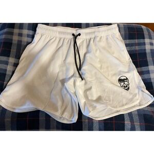 SKULL Graphic Athletic Running Shorts Mens Large White Drawstring 32x7
